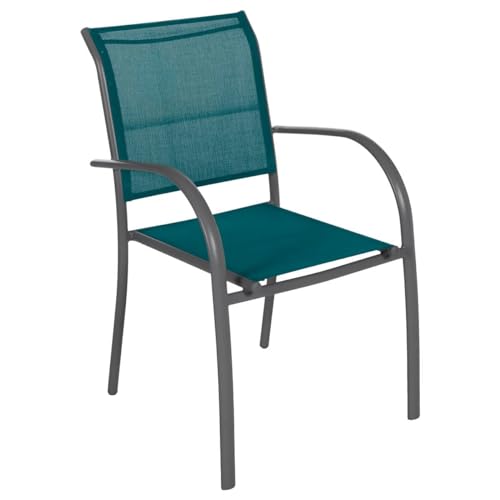 Hespéride - Fauteuil de Jardin Empilable Piazza Bleu Canard Graphite - Aluminium Anti-Rouille - Mobilier d'Extérieur Terrasse Balcon