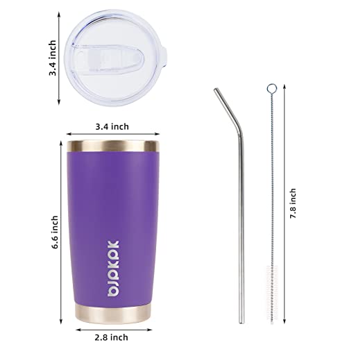Image of BJPKPK 20 oz Coffee Tumbler with Lid, Straw, Insulated Stainless Steel Mug | Double Wall Vacuum, Keeps Hot /Cold, BPA Free, Leak Proof, Iced Coffee Cup Fit Car Holder, Travel & Beach Ready, Purple