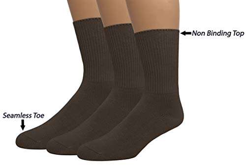 EMEM Apparel Women's Diabetic Crew Cotton Socks | Non-Binding Loose Top | Seamless Toe | 3-Pair | Plus Size Available3