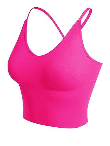 Design by Olivia Women's Casual Seamless Padded Workout Sports Bra Cami Cropped Yoga Tank Top with Adjustable Straps2