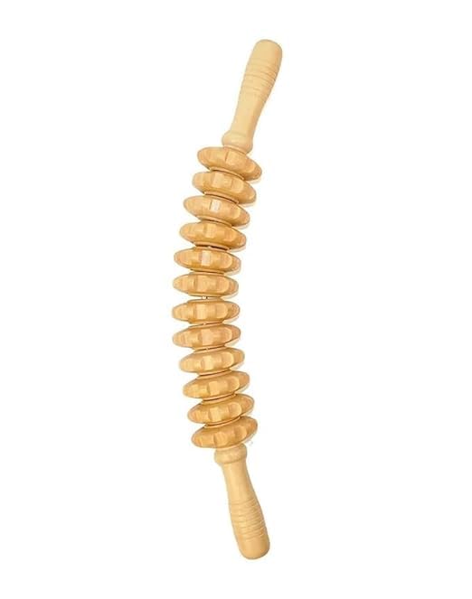 Wooden Massage Roller Trigger Point Anti Cellulite Muscle stomach Relieve for Waist and Hand Wood crafted Gua Sha Massage Stick back pain or as a contouring stick 12 Wheels Curved Roller Stick wooden Massager-image-26
