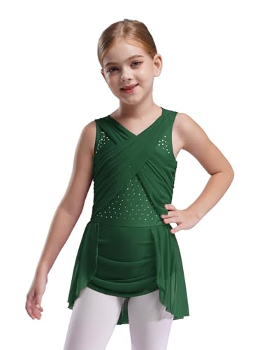 JEATHA Maillot Patinaje Artistico para Niña Leotardo De Ballet Sin Mangas Body De Baile Gimnasia Rítmica Ropa De Baile Competencia Actuación Verde 13-14 años