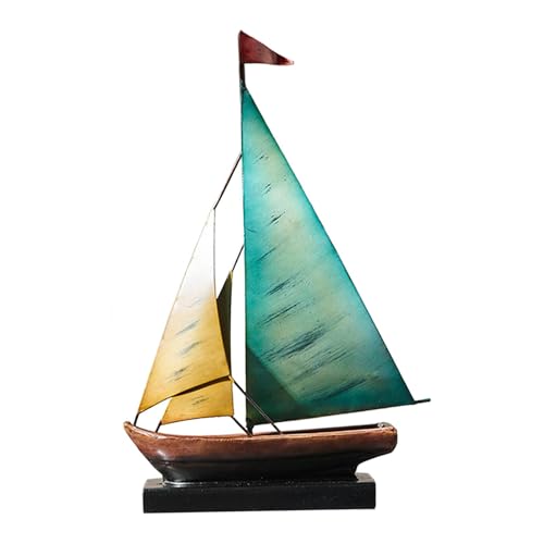 Sharplace Statue de bateau en fer, maquette de bateau, objet de décoration, figurine de voilier en métal pour meuble, étagère, bureau, Noël, Bleu