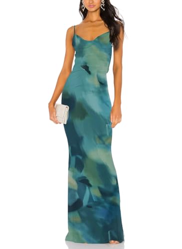 Image of Aigeman Women Spaghetti Straps Mermaid Evening Gown Wedding Guest Dress Drape Neck Lace Backless Formal Maxi Dress 21