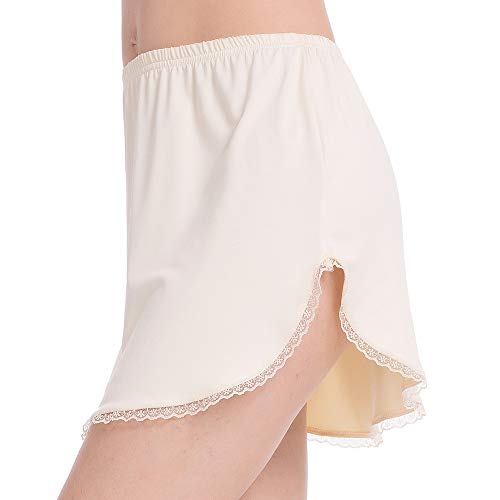 MANCYFIT Half Slip for Women Underskirt Short Mini Skirt Slit Lace Trim Beige Large