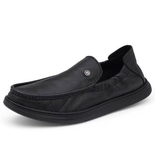 Classic Genuine Leather Formal Shoes for Men with Memory Foam Cushion| Ultra Lightweight & Comfortable|Stylish & Flexible|Parties,Occasions,Office,Wedding,Casual|Black Slip On D-805 - Main Image