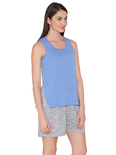 Image of Clovia Women's Cotton Rich Striped Sleeveless Top & Shorts
