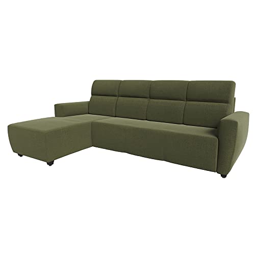 Image of Wakefit Sofa Set for Living Room | 3 Year Warranty | L Shape Sofa, Sofa Set, Wooden Sofa Set for Living Room, 3 Seater Sofa + Left Aligned Chaise - Belize (Fabric, Green)