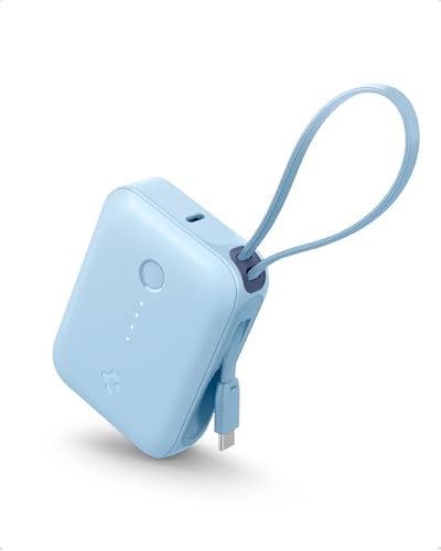 Image of Spigen ArcPack 10000mAh Power Bank with Built-in USB-C Cable,30.0W Fast Charging, 1 Type-C Cable, 1 Type-C Port, 1 USB-A Port - (ABS + PC | Cream Blue)