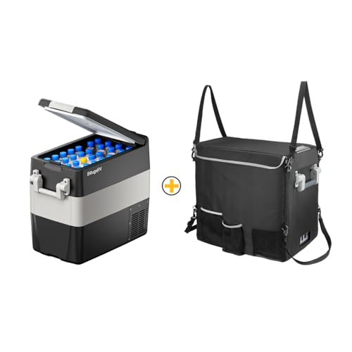 BougeRV 12V Portable Refrigerator 53 Quart Car Freezer Fridge Electric Cooler12V/24V DC 110~240Volt AC for Camping (Included: 53Qt Insulated Cover)