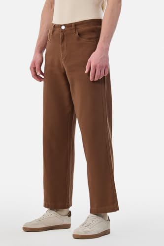 Image of SNITCH Men Casual Wear Trousers| Regular Fit Mid Rise Solid Wide-Leg Pants | 100% Linen Breathable & Lightweight Fabric for Summer, Office & Outings