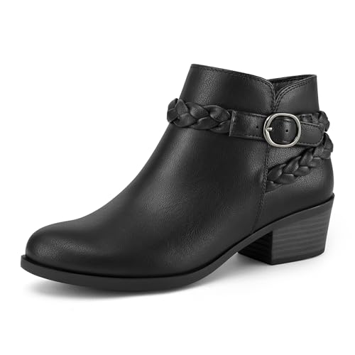 mysoft Women's Ankle Boots Low Chunky Heel Round Toe Wide Width Short Booties Side Zipper