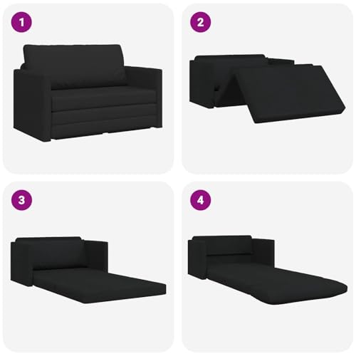vidaXL Schlafsofa 110cm Schwarz Stoff, Modernes Wohnzimmer, kompaktes rechteckiges Sofa, stylische umwandelbare Samt-Couch, langlebige Soft-Touch-Sitzgelegenheit, funktionale Möbel