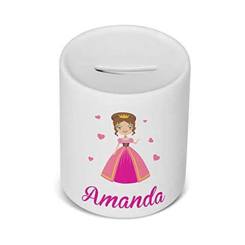 Active Decor PERSONALISED Printed Ceramic, children’s Piggy Bank/Money Saving Box Pink Princess Design Cover
