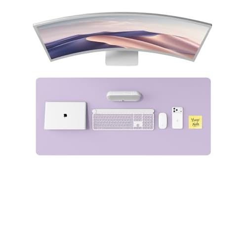YSAGi Leather Desk Pad Protector, Office Desk Mat, Large Mouse Pad, Non-Slip PU Leather Desk Blotter, Laptop Desk Pad, Waterproof Desk Writing Pad for Office and Home (Light Purple, 47" x 17