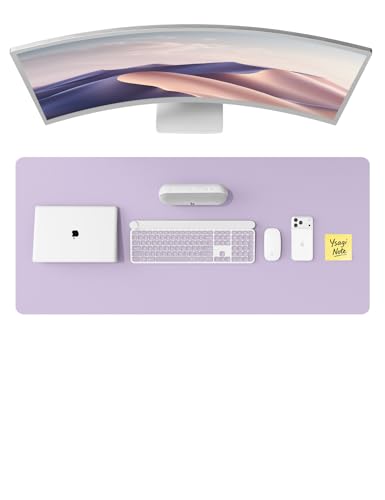 Image of YSAGi Leather Desk Pad Protector, Office Desk Mat, Large Mouse Pad, Non-Slip PU Leather Desk Blotter, Laptop Desk Pad, Waterproof Desk Writing Pad for Office and Home (Light Purple, 47 inch x 17 inch)