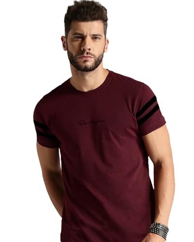 Image of Noble Monk Men Regular Fit T-Shirt | Round Neck | Half Sleeve | Self Design | Casual T Shirt for Men