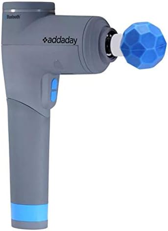 Strana view of the Addaday BioZoom Edge Percussion Massager with a blue spherical attachment.