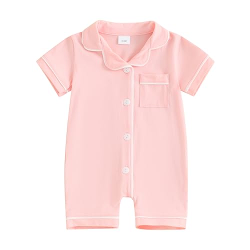 Image of BULINGNA Infant Baby Girl Boy Summer One Piece Pajamas Jumpsuit Short Sleeve Button Down Cotton Pjs Sleepwear Onesie