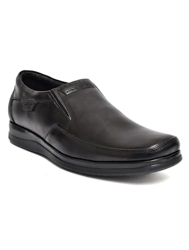 Image of Genuine Leather Formal Slip-On Shoes for Men, Black, Elastic Closure, Stylish Office Shoes