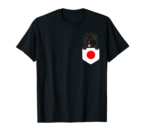 Japan Flag Bouvier des Flandres Dog In Pocket T-Shirt, Black