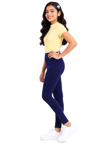 Image of BODYCARE Girls Cotton Stretch Leggings, Elastic Waist Ankle Length Leggings for Kids, Soft