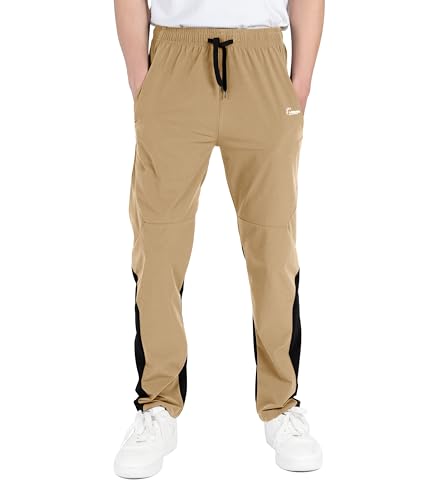 TLAENSON Boys Athletic Pants Lightweight Open Leg Quick Dry Joggers Active Running Tapered Pants for Kids 6-14 Years
