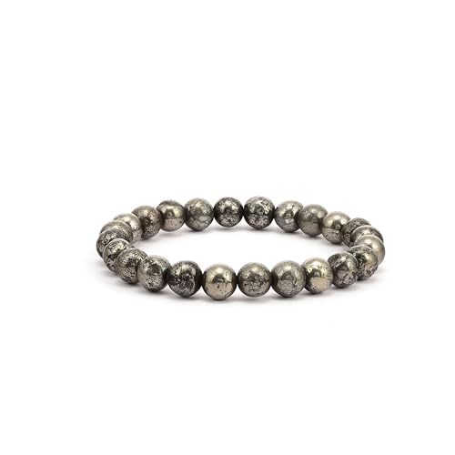 RIYAURA Lab Certified Pyrite Healing Bracelet – 8mm Natural Gemstone Beads, Stretch Elastic Bracelet for Women & Men