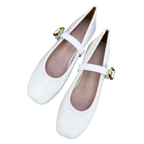 Hee grand Women's Square Toe Mary Jane Shoes Ankle Strap Ballet Flats Comfortable PU Leather Dress Shoes