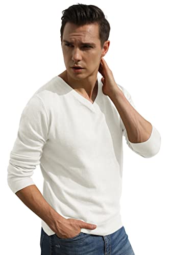 Sailwind Mens V-Neck Wool Knit Casual Pullover Sweater White thumb #3