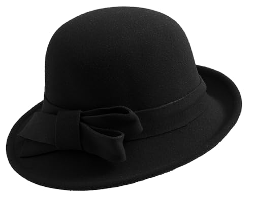 MESU Womens Vintage Felt Bucket Hat 1920S Cloche Bowler Hats Black