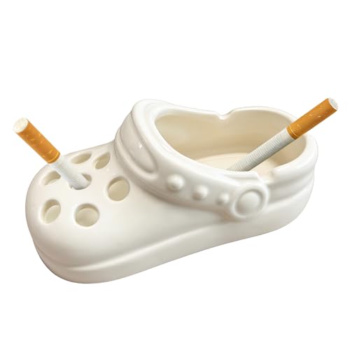 Cute Croc Shoe Shaped Ceramic Ashtray with Windproof Design Non-Slip Base for Outdoor/Indoor Use Multifunctional Home Office Desk Patio Decor Unique Gift for Men Women Smokers White