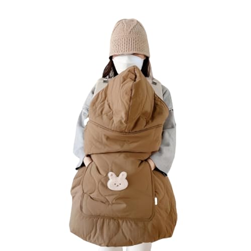 POERDS 抱っこ紐 防寒ケープ ベビーケープ ベビーカー ブランケット あったか素材 ポケット付き フード付き 抱っこひも 防寒カバー ベビーカーの毛布として使用できます 長さ75cm幅cm (ブラウン,うさぎ)