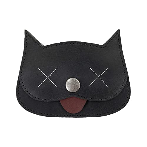 Hide & Drink, Cat-Shaped Wallet, Coin Pouch, Money Holder, Travel Accessory, Full Grain Leather, Handmade, Cartoon Black