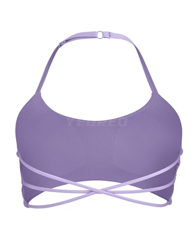 Image of YEOREO Women's Sports Bra Halter Workout Sports Bra Strappy Criss Cross Back Bra Removable Padded Yoga Crop Top