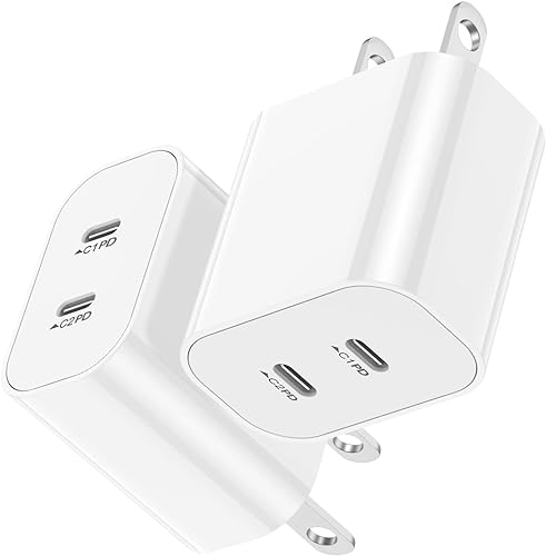 USB C Fast Charger Block,USB C Charging Block 2-Pack USB C 2in1 Dual Ports Plug Wall Charger, Fast Type C Charger for IPhone 15/15 Pro/15 Pro Max/15 Plus/14/13/12/11/Xs Max/XR/X,iPad