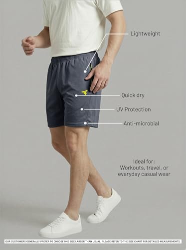 Image of TECHNOSPORT Men Solid Slim Fit Sports Shorts Techno LITE UPF50+ Polyester Mid Rise Drawstring Shorts Pant for Men Gym Workout Running Cricket Casual Quick Dry