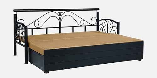 Image of 3 Seater Metal Sofa Cum Bed with Hydraulic Storage | Sofa Set for Living Room, Bedroom, Guest Room| Queen Size Convertible Sofa Bed | Comfortable Seating Sofa Camel & Black