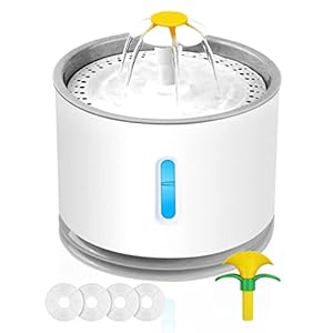 Gemokrt Fuente para Gatos 2.4L, Bebedero Gatos con 4 Modos De Flujo, 4 Filtros, Ventana De Nivel De Agua LED, Boquillas De Hojas Y Flores, Ultra Silencioso Automático Fuente Gatos, Perros, Mascotas