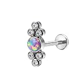 Piercing de nariz roscado de titanio, 1 pieza de piercing para tragus, hélice, con ópalo y circonita cúbica, 1.0x12mmxM0.9, Metal, Ópalo