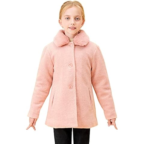 SOLOCOTE Girls Wool Peacoat with Fur Collar Cover