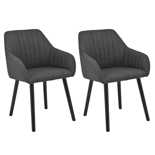 Goeurvant Dining Chairs Set of 2, Modern Kitchen Chairs with Backrest & Wooden Legs, Upholstered Armchairs for Living Room, Dining Room, Study, Polyester Fabric, Black