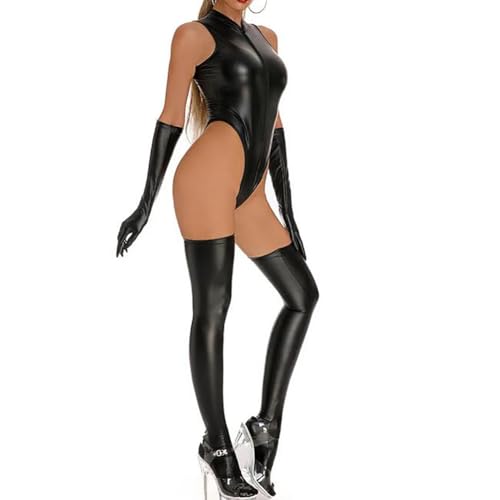 Bodysuit sexy de efecto mojado para mujer y lencería de charol 5