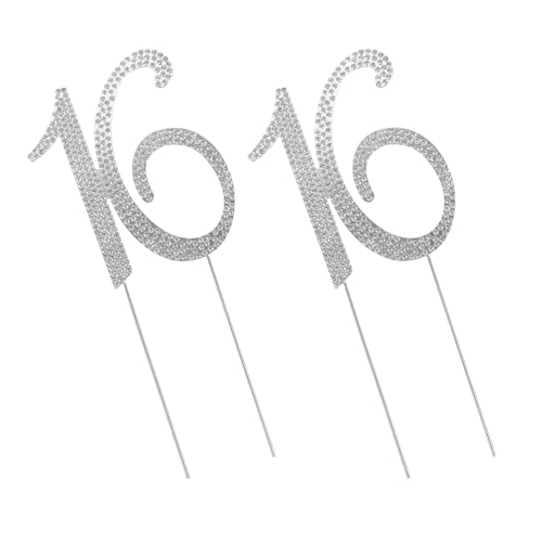 Decoración de cristal para pastel número 16: set plateado de 2 piezas ideal para aniversarios