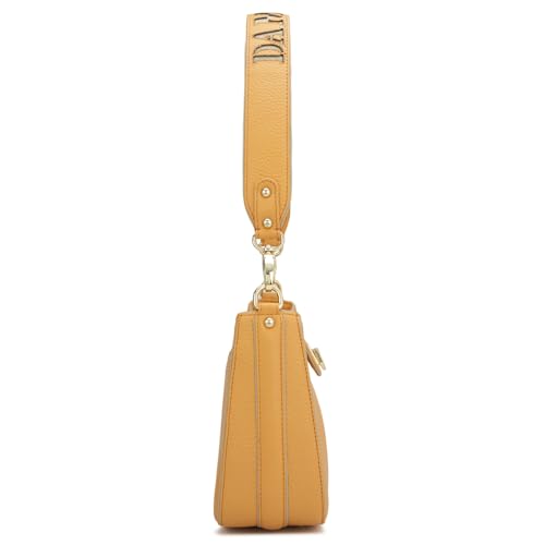 Image of Da Milano Genuine Leather Shoulder Bag for Women - Apricot Crush Handbag with Zipper & Clasp Lock Closure