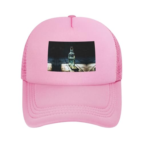 Bouteille d'eau vide noir imprimé casquette de baseball réglable en maille – Chapeau de soleil unisexe plein air course et pêche, Rose, taille unique