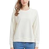 netdraw Women's Midweight Bamboo Viscose Sweatshirt Oversized Soft Crew Neck Cotton French Terry Pullover Tops, Ivory, Medium