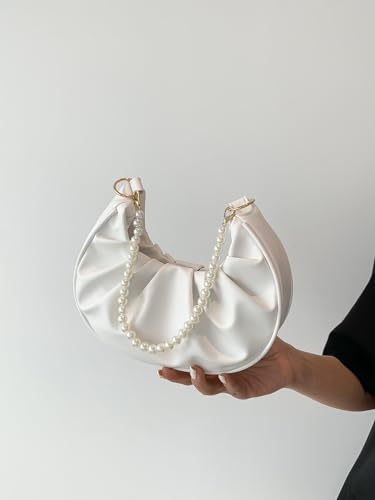 GORGLITTER Women's Pearl Strap Mini Clutch Purses Ruched Underarm Bags Shoulder Handbags3