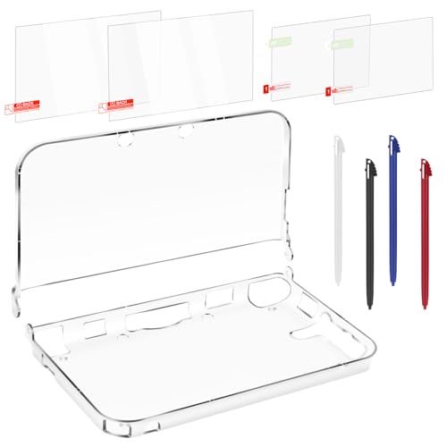 3-in-1 Accessories Kit for Nintendo 3DS XL/LL – Protective Bundle Includes Clear Hard Case + Screen Protectors (Tempered Glass & PET) + 4 Stylus Pens – Compatible with 3DS XL/LL Console