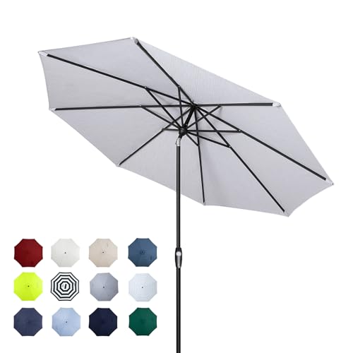 Image of Tempera 11ft Patio Market Outdoor Table Umbrella with Auto Tilt and Crank, Large Sun Umbrella with Sturdy Pole & Fade Resistant Canopy, Easy to Set, Smoke Grey